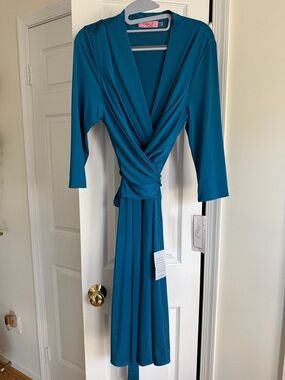 Eliza J NWT Teal 3/4 Sleeve Tie Back Midi Dress Nordstrom - Size 14